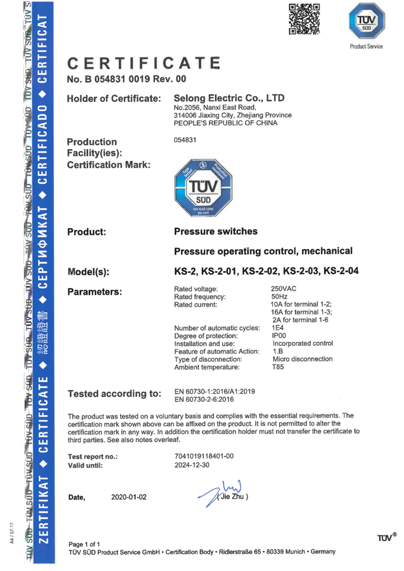 KS-2水位开关T_TUV MARK